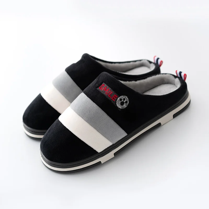 

indoor slippers men non-slip warm home shoes thick-soled Plush Striped Soft Floor men slippers winter shoes Warm slippers