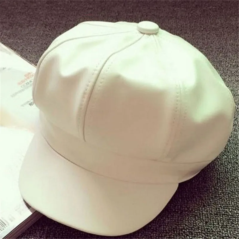 

New cute fashion lady hat Newsboy good PU sheep leather flat cap Driving NDN Beret Cabbie Vintage Hat new fashion