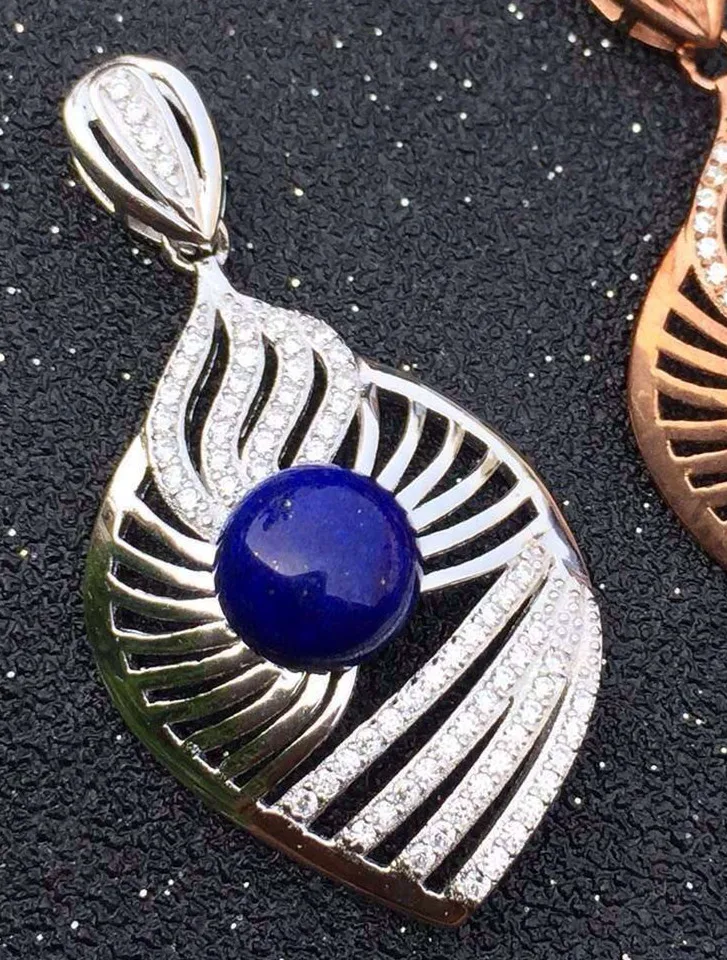 

natural lapis lazuli pendant 925 Sterling silver Natural gemstone Pendant Necklace trendy Leaf anchor women girl jewelry