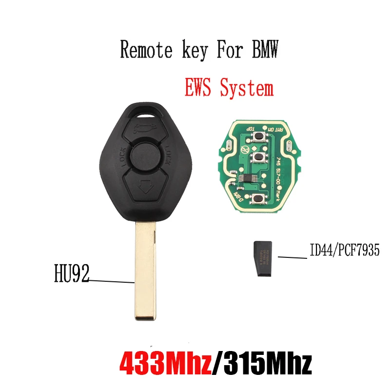 433/315 мГц 3 кнопки дистанционного ключа для BMW E38 E39 E46 EWS Системы чипа ID44(7935) HU92 лезвие ключ