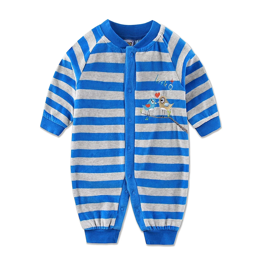 Baby Suits Girls One Piece Rompers Boys Sleepwears Newborn Spring Autumn Velour Long Sleeve Button Kids Striped Clothes | Мать и ребенок
