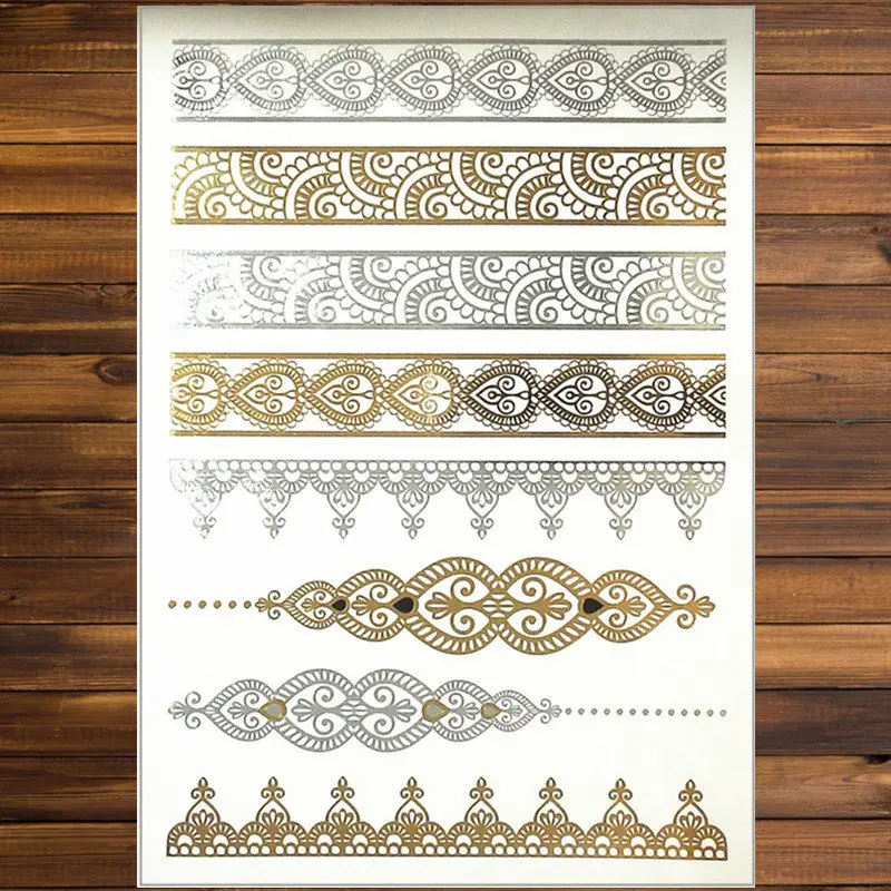 

FGHGF 34 Temporary Tattoo Sticker Metal Gold Waterproof Silver Black Flash Disposable Tattoo Waterproof Sticker