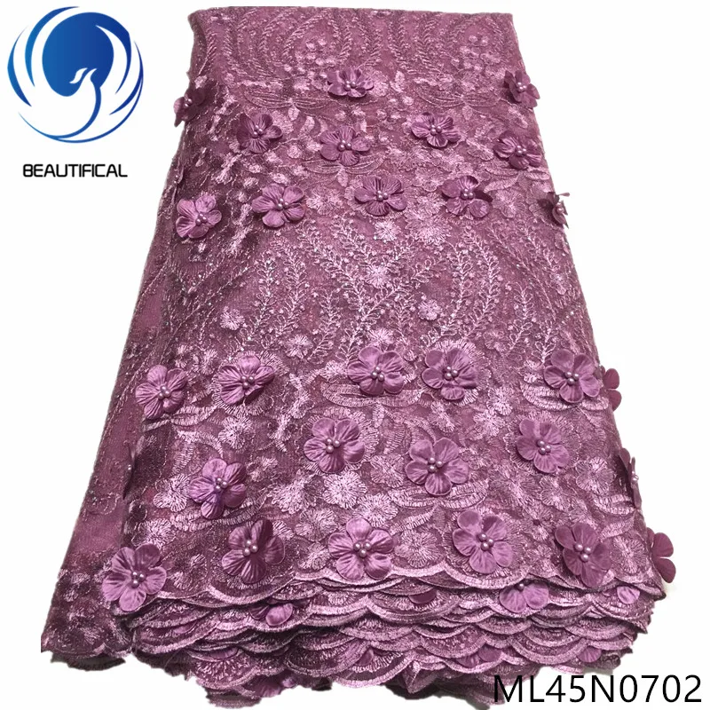 

BEAUTIFICAL african net lace fabric 3d flower tulle fabric embroidery beads lace 2019 ML45N07