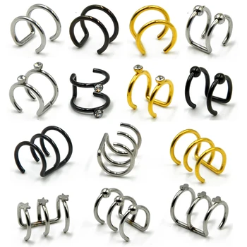 

1Pc Stainless Steel Double and Triple Hoop Ear Cuff Clip On Earring Tragus Cartilage Non Piercing Closure Rings Fake No Piercing