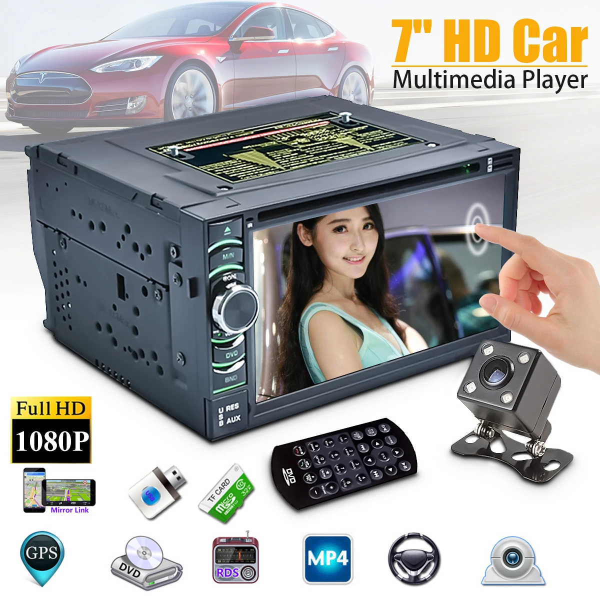 

6.2 4 Core WiFi Android 6.0 Car DVD Player GPS Navigation 2 DIN FM Radio HIFI autoradio Stereo + Rearview Camera + TF 10C Card