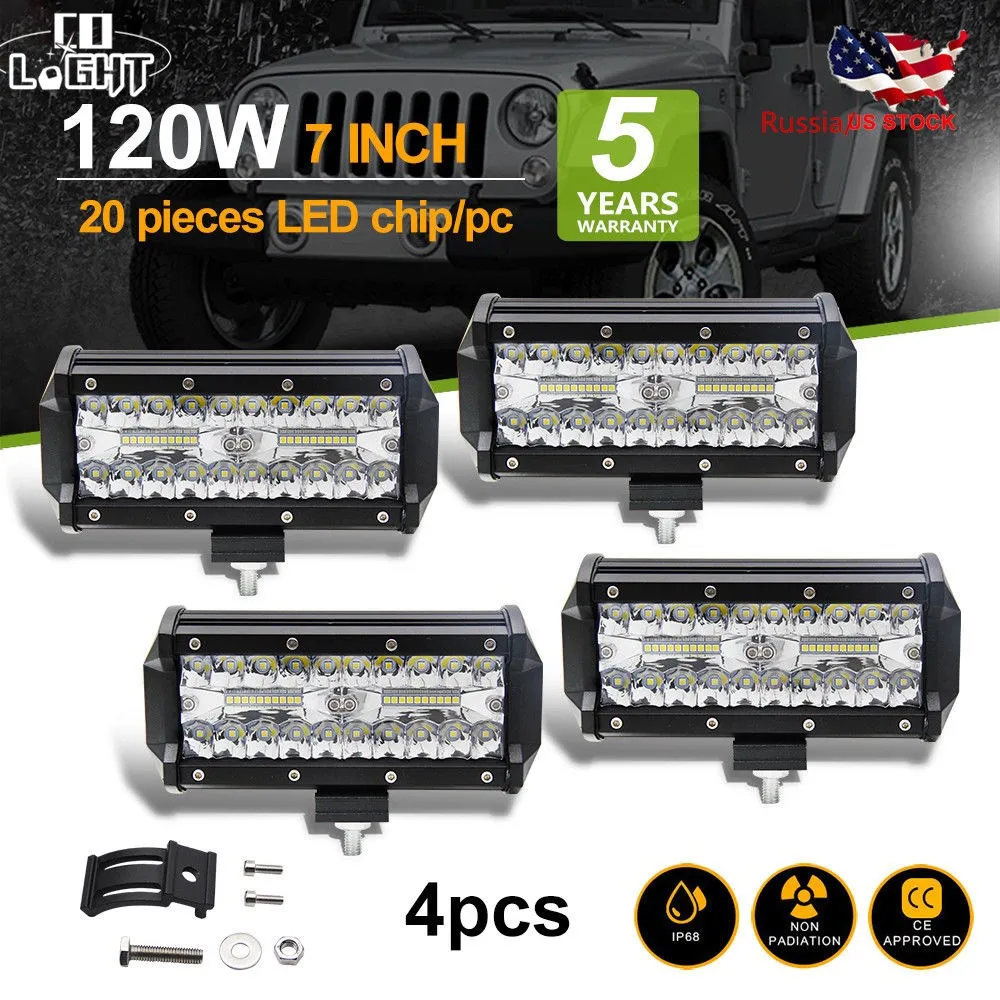 

CO LIGHT 7" 120W Led Light Bar Spot Flood LED Work Light Bar for Truck Lada Jeep Boat Ford 4x4 Uaz ATV 12V 24V Barra Led Offroad