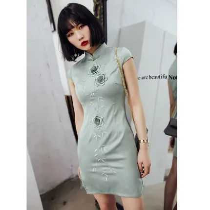 

2018 3D flower short Chinese Cheongsam dress