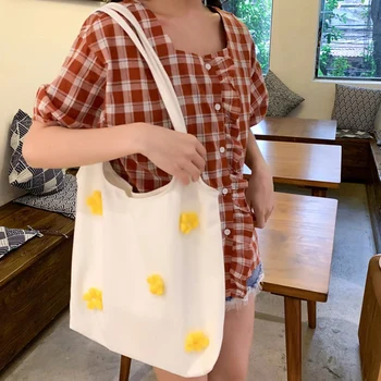 

JHD-Small Fresh 3D Daisies Flowers Canvas Bag Women 2019 Fashion Large Capacity Single Shoulder Bag Student Daily Pack Shoppi