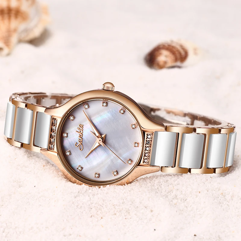 Sunkta New Quartz Women Watches Waterproof Fashion Simple Feminine Watch Stainless Steel Ceramic-4