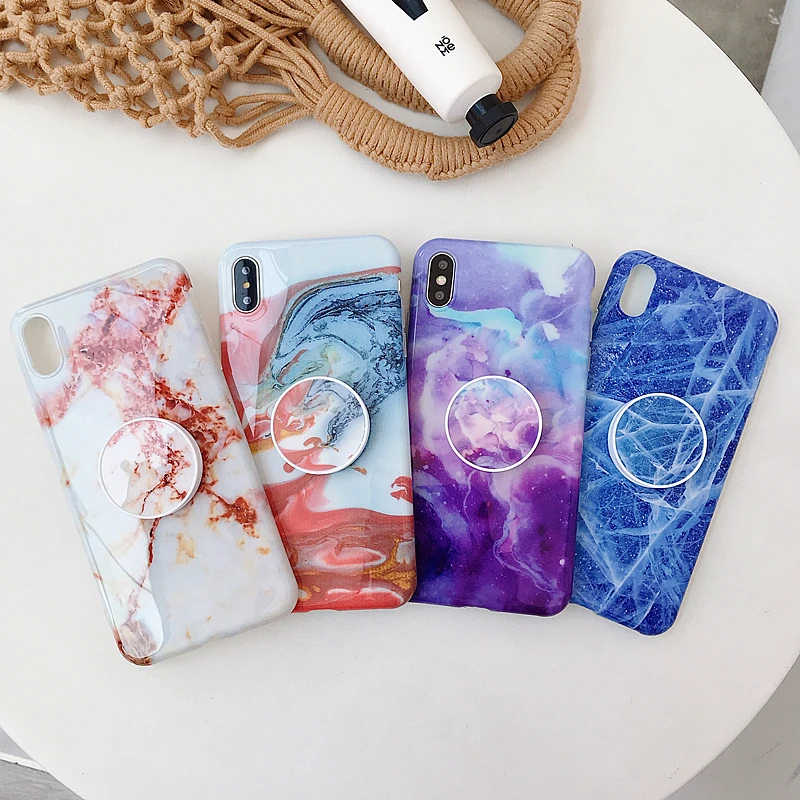 

New style Marble veins fold Holder Stand Phone Case For iPhone XR XS MAX XS X 7 8 6S 6 Plus case soft IMD stretch Holder Cover