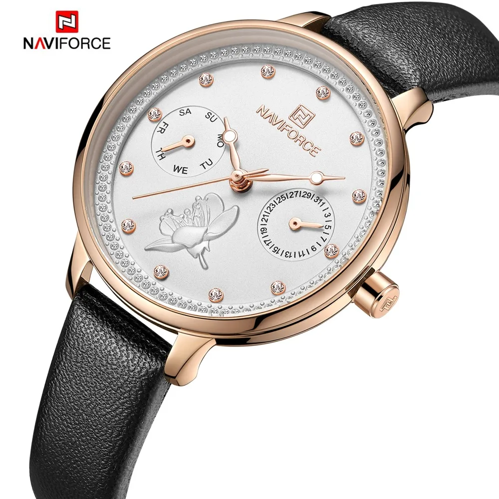 Часы NAVIFORCE женские модные кварцевые кожаные с датой недели повседневные 30 м