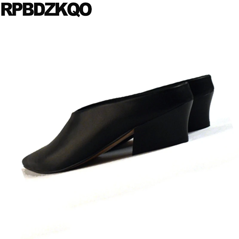 

Thick Fashion Shoes 2018 Luxury Women Pointed Toe White Catwalk Mules Slipper Size 33 4 34 Black Sandals Big Pumps Medium Heels