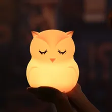Bird Hippo Owl LED Night Light Touch Sensor RGB LED Light Battery Powered Silicone Bedroom Lamp