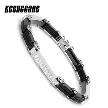 

New 19cm Black White Ceramic Bracelet Bangle Healthy Material Stainless Steel Rhinestone Trendy Jewelry For Women Charms Gift