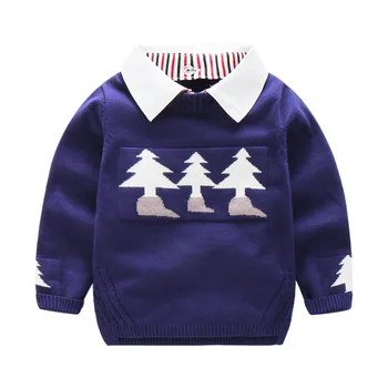 

Boys Clothing 2017 Autumn & winter Children Sweaters Cotton False two tree boy sweater long sleeve Occident can remove