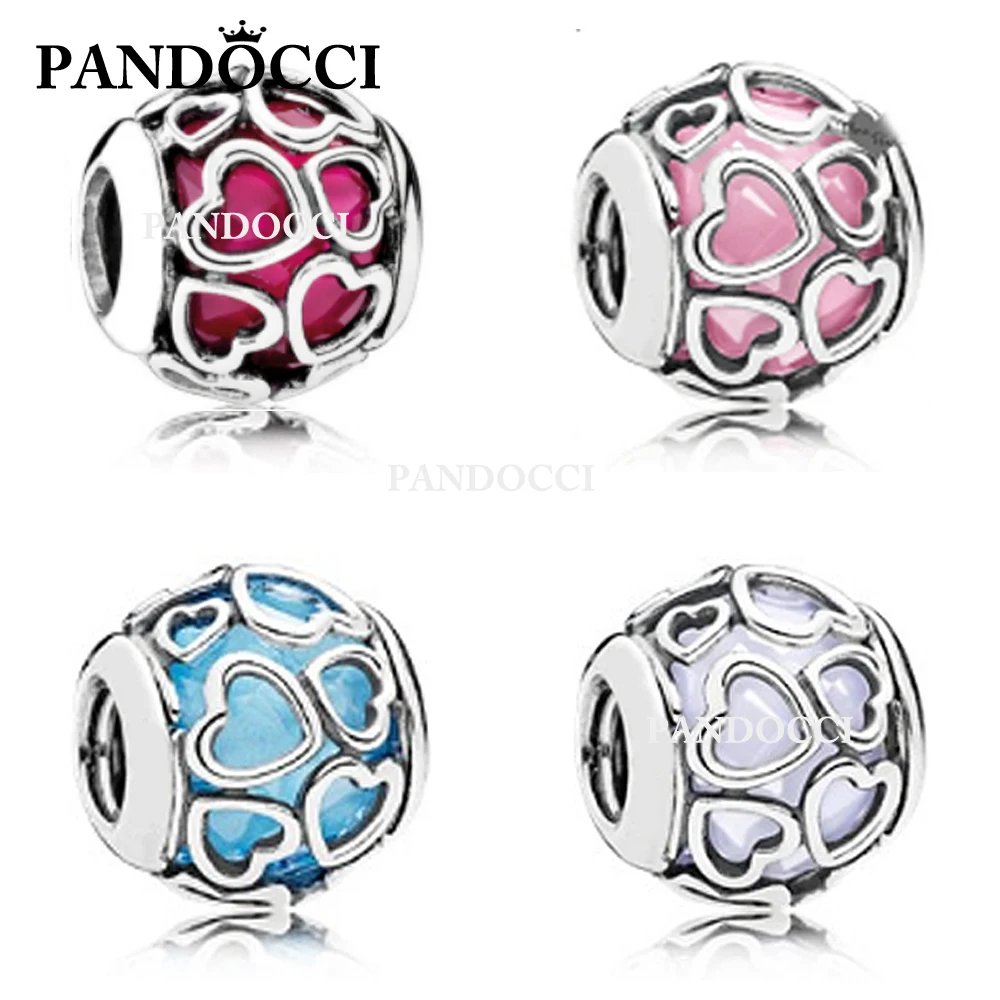 

PANDOCCI 2017 New Spring 925 Sterling Silver Love bead Multicolor Charm Bead Fit Bracelets DIY bracelet The factory wholesale
