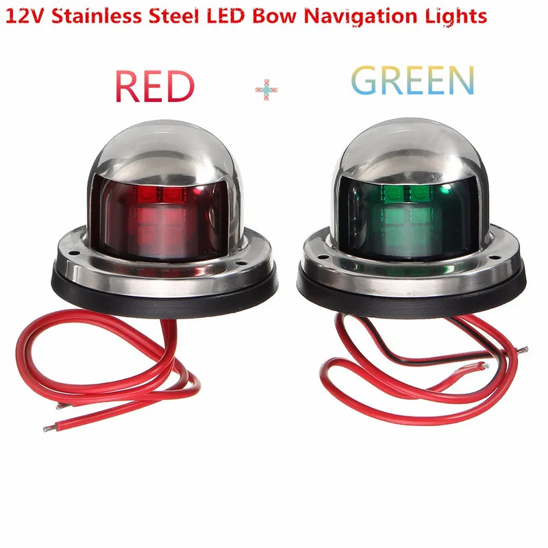 

1Pair Boat Light 12V Stainless Steel Red Green Bow led Navigation Indicator Spot Light Marine Boat Yacht Warning Signal Light