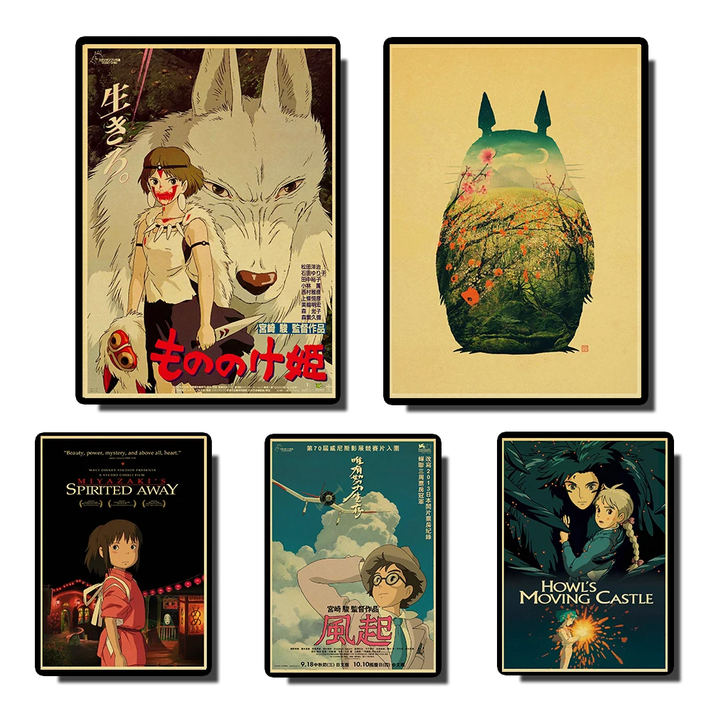 

Sky City Howl's Moving Castle Totoro Spirited Away Miyazaki Hayao Anime Vintage Poster Wall Painting For Kids Room coffee