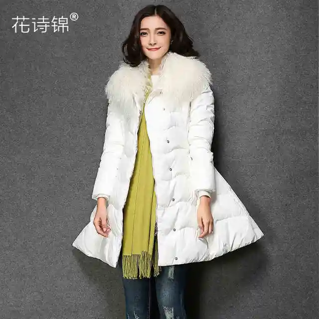 Cheap 2015 New Hot Winter Cold Warm Woman Down jacket Coat Parkas Outerwear Tan Fur collar Loose A word Luxury Long Plus Size 3XXXL