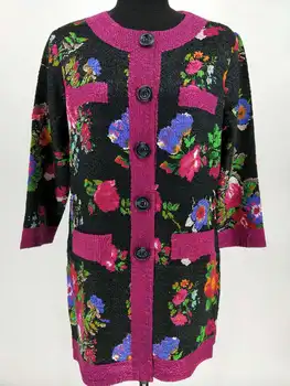 

2018 New Plus Size Floral Print Middle Age Lady's Casual X-long Single Breasted Wide-waisted Coat