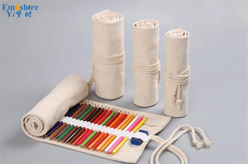 Emoshire Natural color cloth curtain 1224364872 hole sketch color lead creative pencil case simple wind canvas pen box (7)