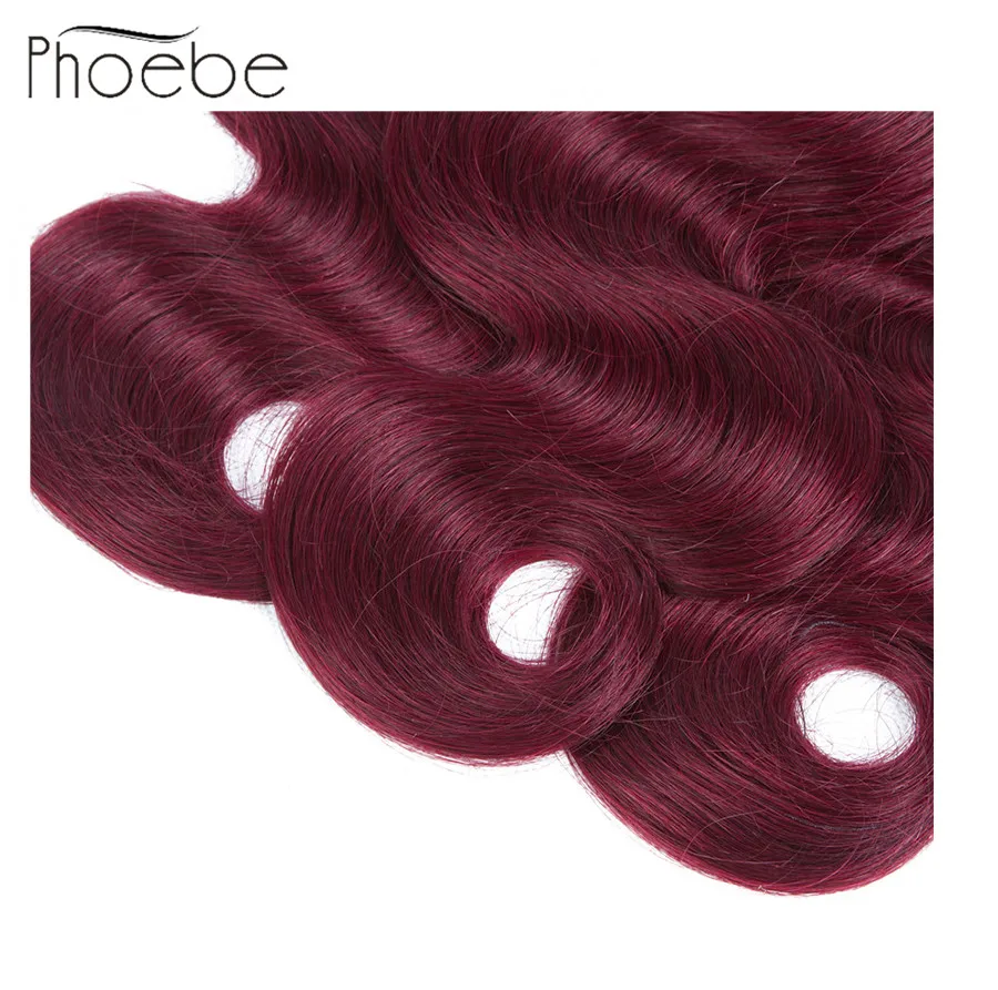 Phoebe волосы 1B 99J Малайзия объемная волна 4 пряди с закрытием не Реми 100%
