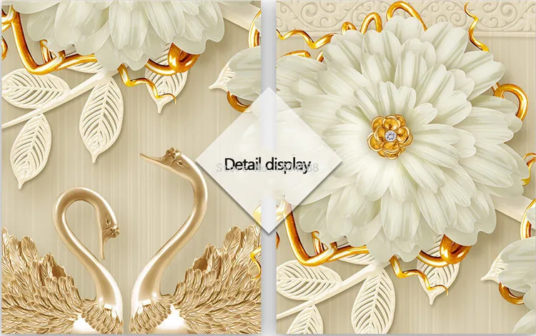 European Style Luxury 3D Flowers Swan Wallpaper