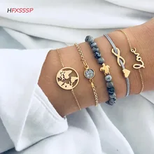 HFXSSSPfashion покрытие сплава личности браслет рогоносца/карта мира/"любовь" Письмо/бесконечное "8" Слово Любовь Набор браслетов с бусинами