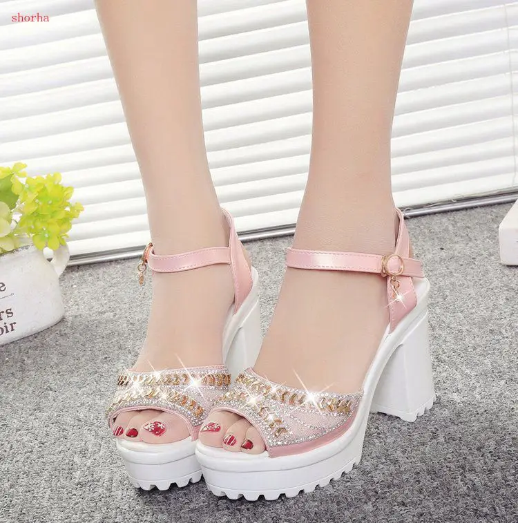 

New thick with sandals female summer diamond fish mouth thick bottom muffin waterproof platform with high women