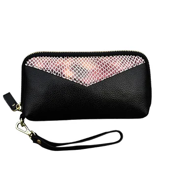 

Ladies Cosmetic Bag 2019 new hit color clutch bag make up bag first layer cowhide leather fashion snake pattern small handbag