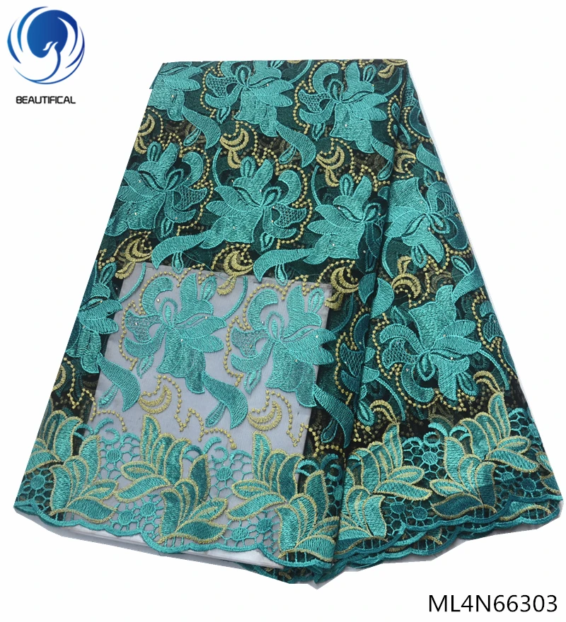 

BEAUTIFICAL teal green net lace nigerian fabric embroidery tulle french fabric 5 yards laces for dresses ML4N663