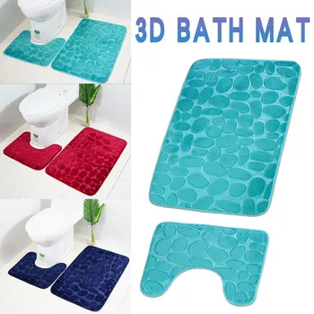 

2019 Real Sale 2pcs/set Non-slip Bathroom Carpet Mat Set 3d Cobblestone Toilet Pedestal Rugs Floor Mats Seat Cover Decor Home