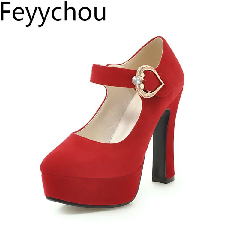 

Women Pumps Shoes Super High Heels Thick Heel Platform 2019 Sexy Fashion Spring Autumn Buckle Party Wedding Black Red Size 34-43