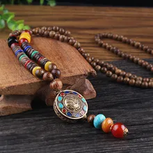 2020 nuevo Vintage Nepal largo budista Mala madera con cuentas colgante y collar étnicos bohemios Boho Buddha joyería de la suerte para mujeres y hombres