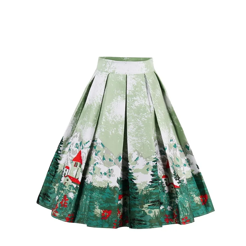 

Retro 21 styles Print Flower Summer Skirts Women 2018 High Waist Vintage Skirt Elegant A-Line Midi Women 50's 60's Skirt