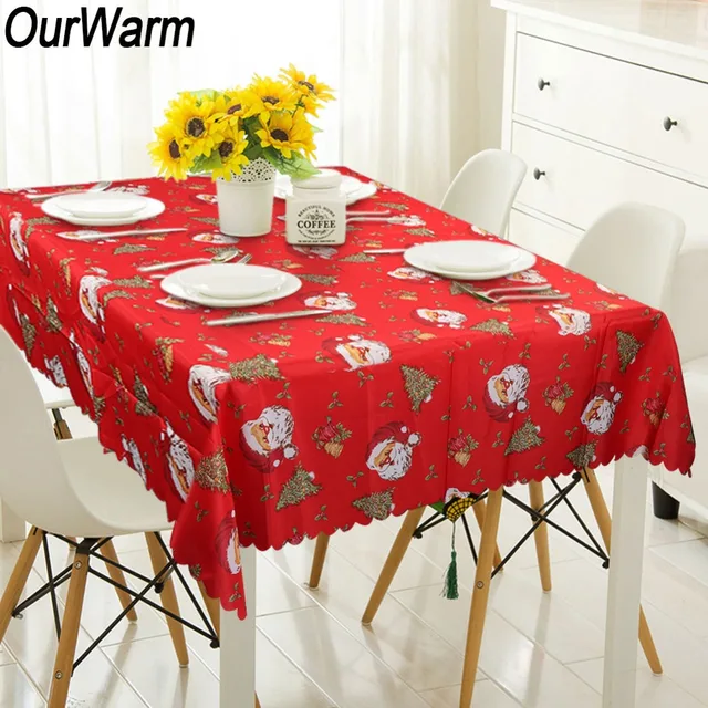 Ourwarm Printing Red Table Cloth Christmas Plastic Tablecloths
