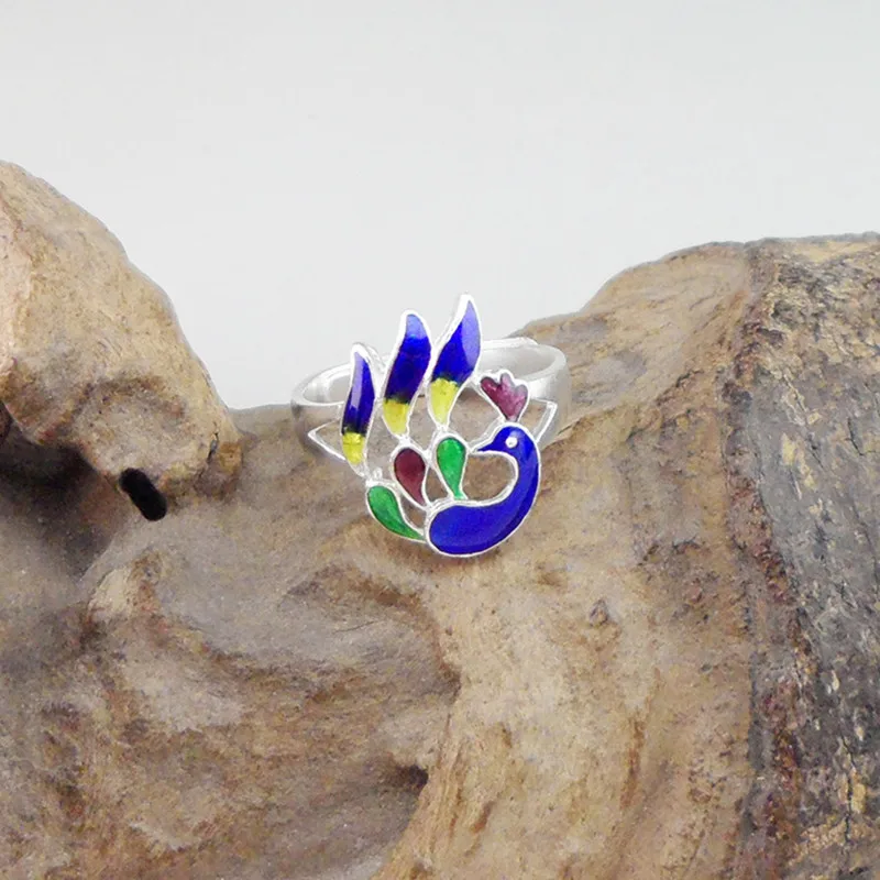 

Women Rings Ethnic Handmade Vintage Engagement Rings For Women Cloisonnй Enamel Peacock 999 Stering Silver Jewelry 004 Ring