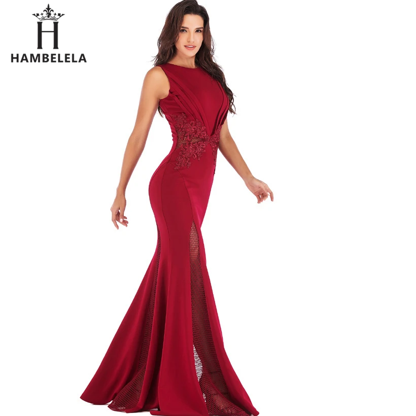HAMBELELA Wedding Party Dress 2019 Summer O-Neck Mermaid Embroidery Lace Dress Women Long Evening Gown Bodycon Elegant Dress (9)
