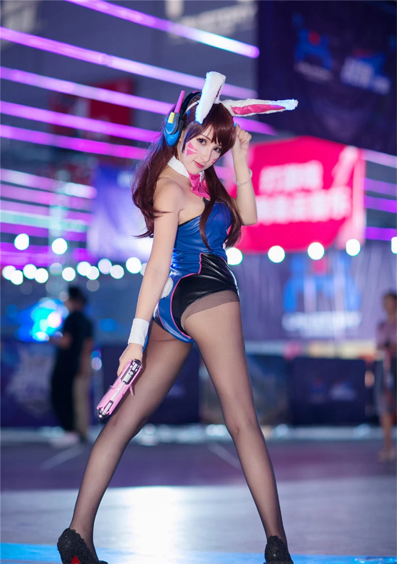 DVA кролик девушка наряд косплей D. va кролик девушка сексуальные милые вечерние костюмы качественный комбинезон из ПУ с хвостом оголовье женщин