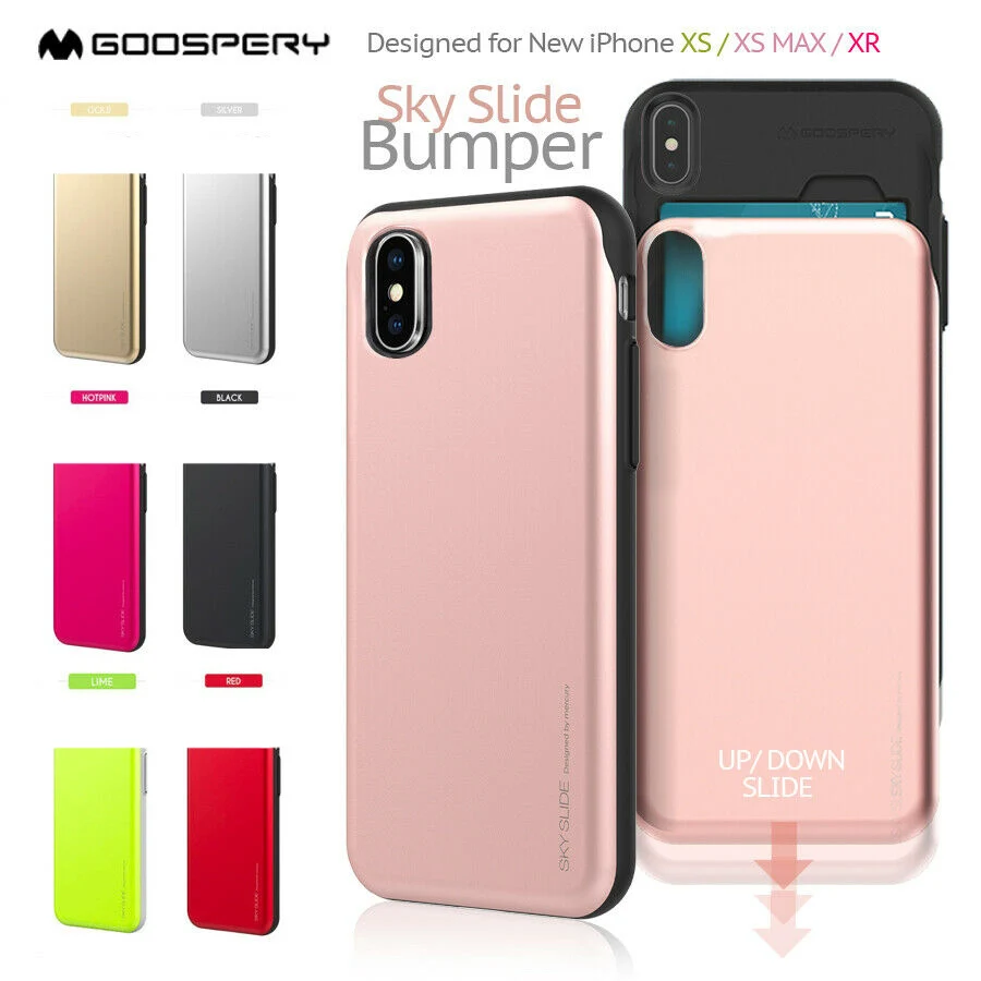 

Original Mercury Goospery Sky Slide Bumper Back Slot Card Holder Hard Case Skin Cover for iPhone XS XR Xs Max