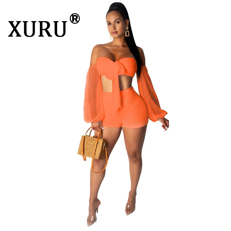 XURU Summer New Fashion Sexy Mesh Jumpsuit Two-piece Off-the-shoulder Breathable Women's Club Party Jumpsuit Set XURU Summer New Fashion Sexy Mesh Jumpsuit Two-piece Off-the-shoulder Breathable Women's Club Party Jumpsuit Set