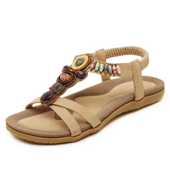 

2018 Women Sandals Fashion Bohemia Beach Sandals Shoes Woman String Bead Flat Sandals Leather Summer Shoes Casual Shoes