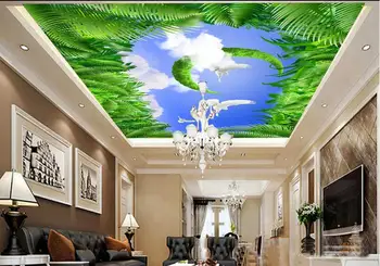 

Custom photo 3d wallpaper Non-woven picture Fashion coconut trees ceiling blue sky white cloud background decoration painting