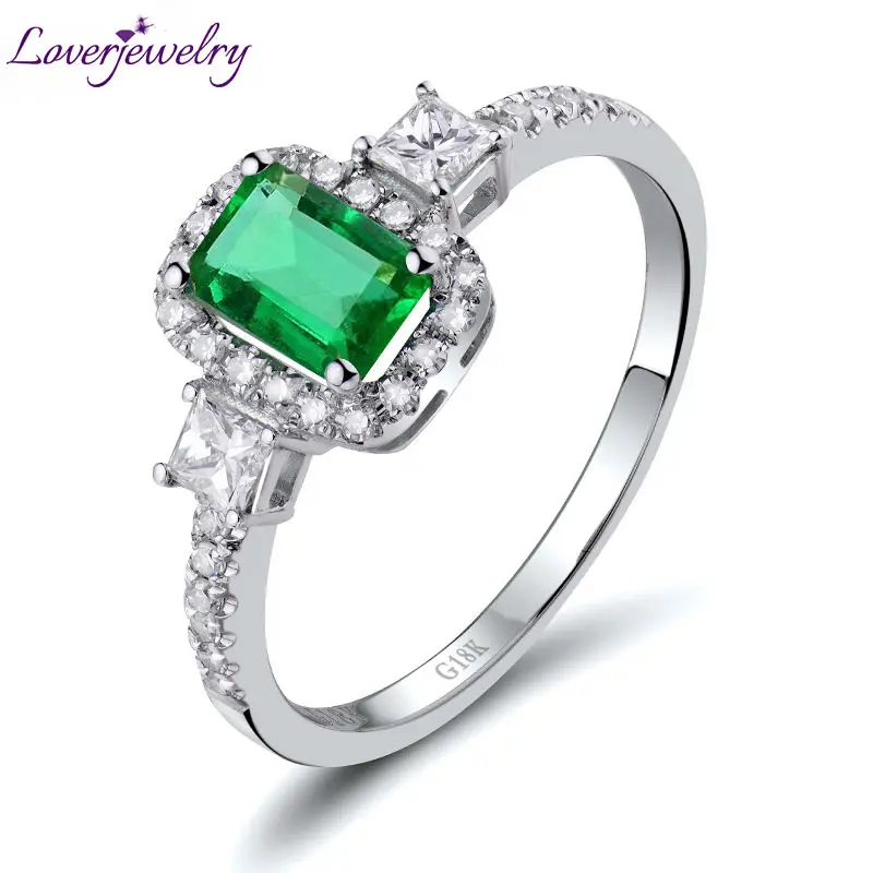 LOVERJEWELRY изумрудные кольца реальное белое золото 18 карат натуральные бриллианты