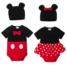 Милый комбинезон с короткими рукавами и рисунком Микки Мауса; хлопковый комбинезон; комбинезон с Минни; комплект одежды для малышей; Одежда для мальчиков и девочек