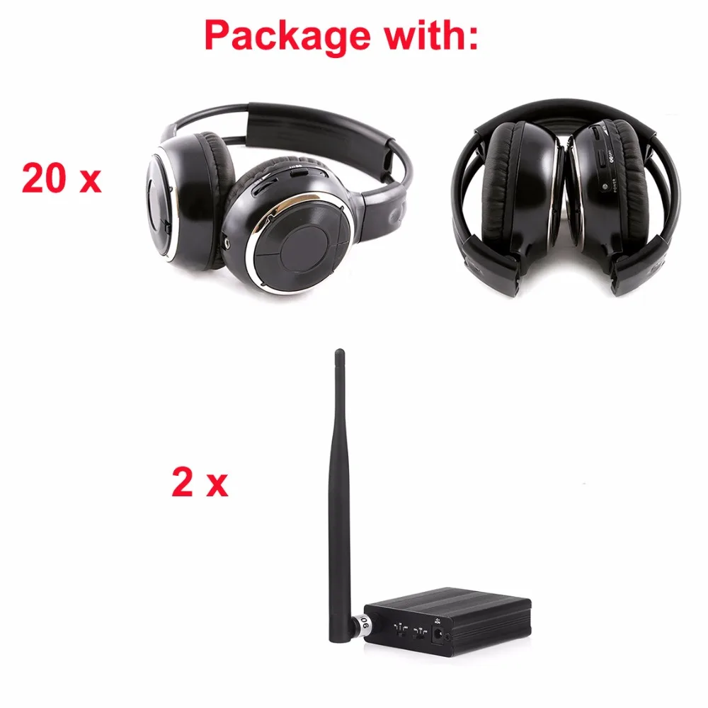 Silent Disco black folding wireless headphones Quiet Clubbing Party package (20 Headphones + 2