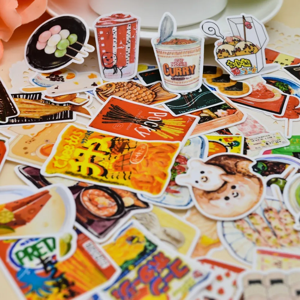 

86pcs Self-made Handbook Sticker Food Collection Kindergarten Snacks Sticker Chinese Food Creative Student Diary Handpainted