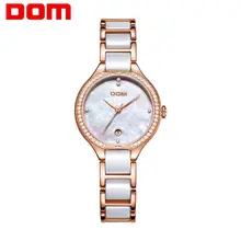 DOM высококачественные женские часы, стразы, Роскошные, розовое золото, белые, керамические, водонепроницаемые, женские, классические, женские часы, G-1271G-7M