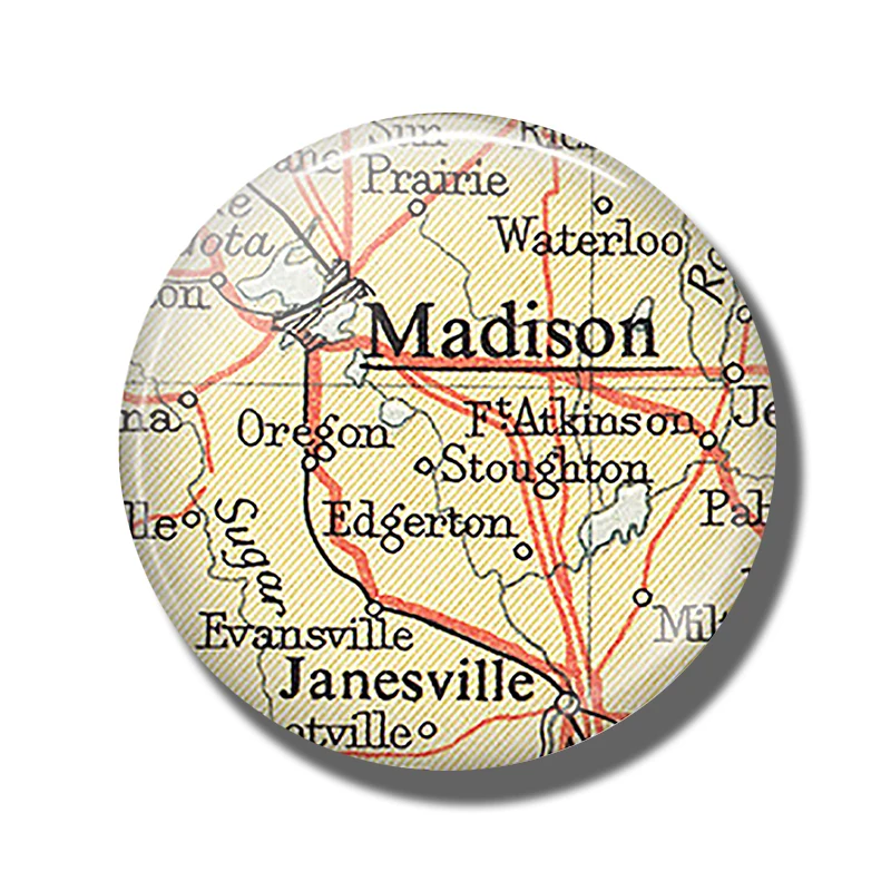 Хэмтон Хед Айленд схипстер Даллас Лас-Вегаса Гана Куба Мэдисон Аляска Таиланд карта стеклянный для холодильника магнит украшение на холодильник - Цвет: Madison