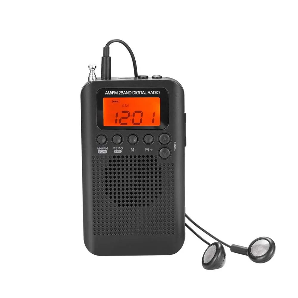 JINSERTA мини lcd цифровой FM/AM радио динамик с будильником и функцией отображения времени 3,5 мм разъем для наушников и зарядный кабель - Цвет: black